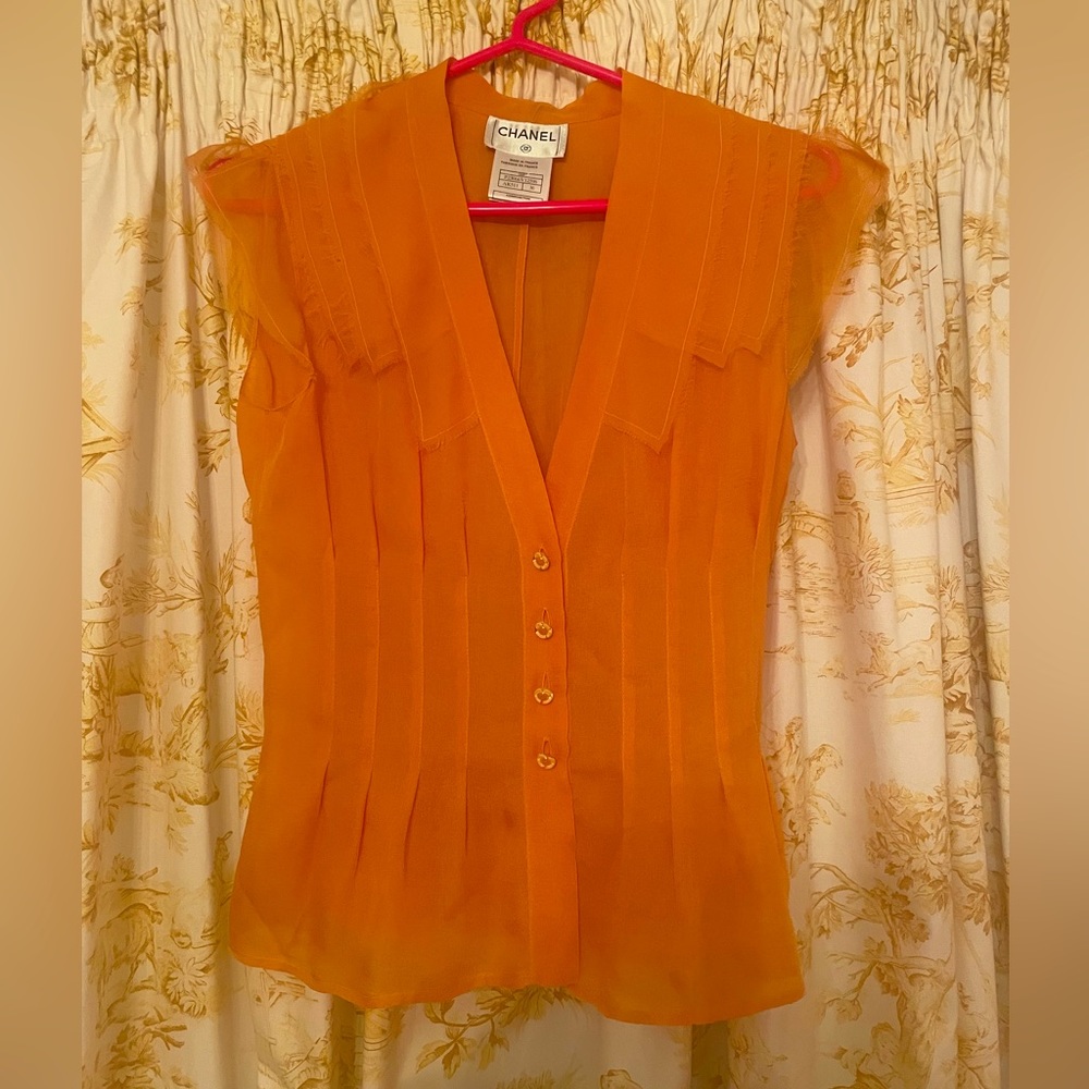 Chanel chiffon peach-colored button up
